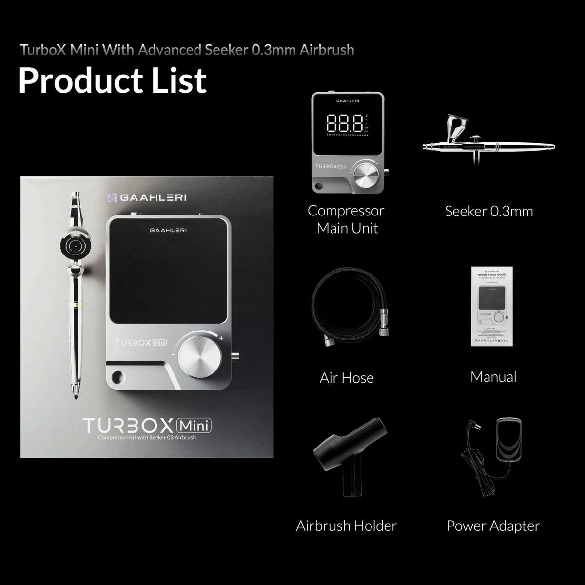 Gaahleri TurboX Mini Compressor Kit with Seeker 0.3mm Airbrush (47613) – UK Plug