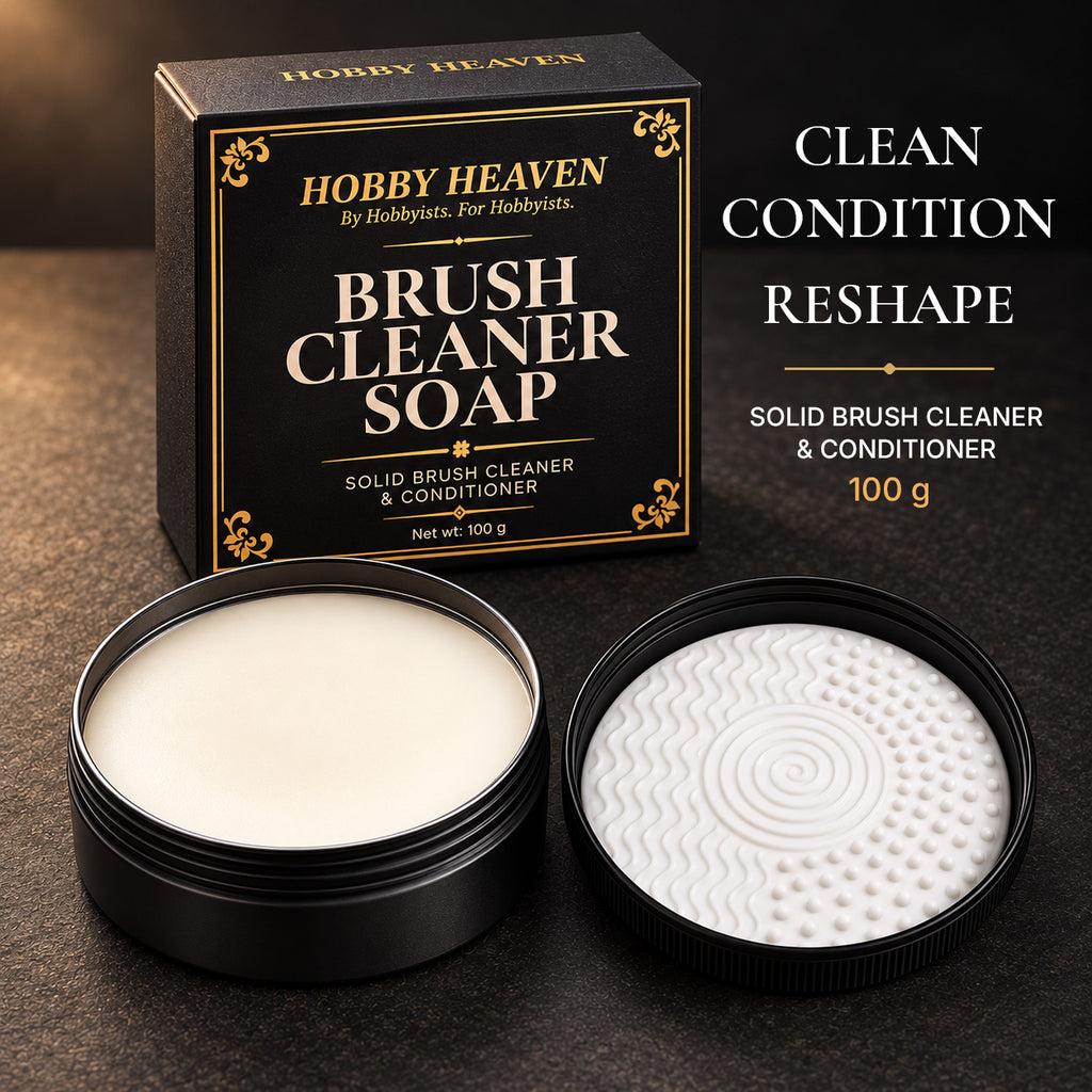 Graphic: open tin of cream soap beside the lid's silicone pad, box behind; clean, condition, reshape, 100 g