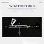 Graphic: what's in the box for the Mobius 0.3mm, airbrush in its foam tray with the parts listed above