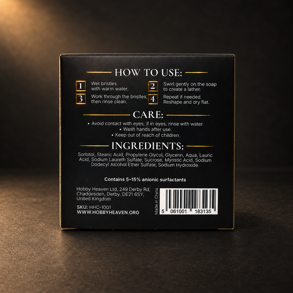Back of the box: how to use, care warnings, full ingredient list, 5-15% anionic surfactants, made in China