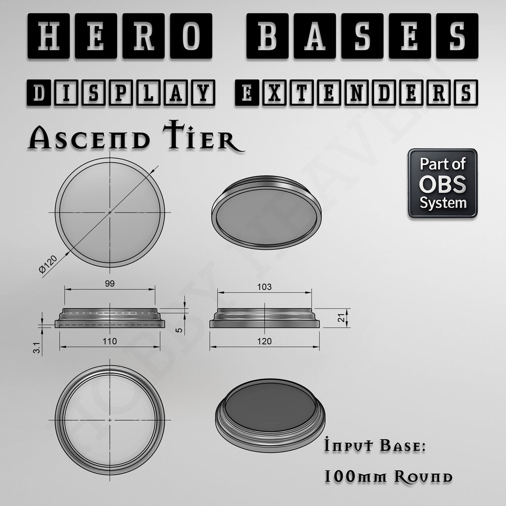 Hero Bases Display Extenders | Round and Ovals | Convert Gaming Bases to Display Bases & Plinths