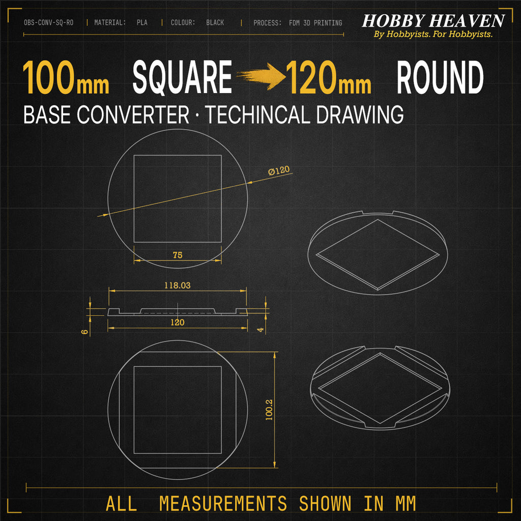 Square to Round Base Converters 3D Print Full Range