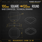 Square to Round Base Converters 3D Print Full Range
