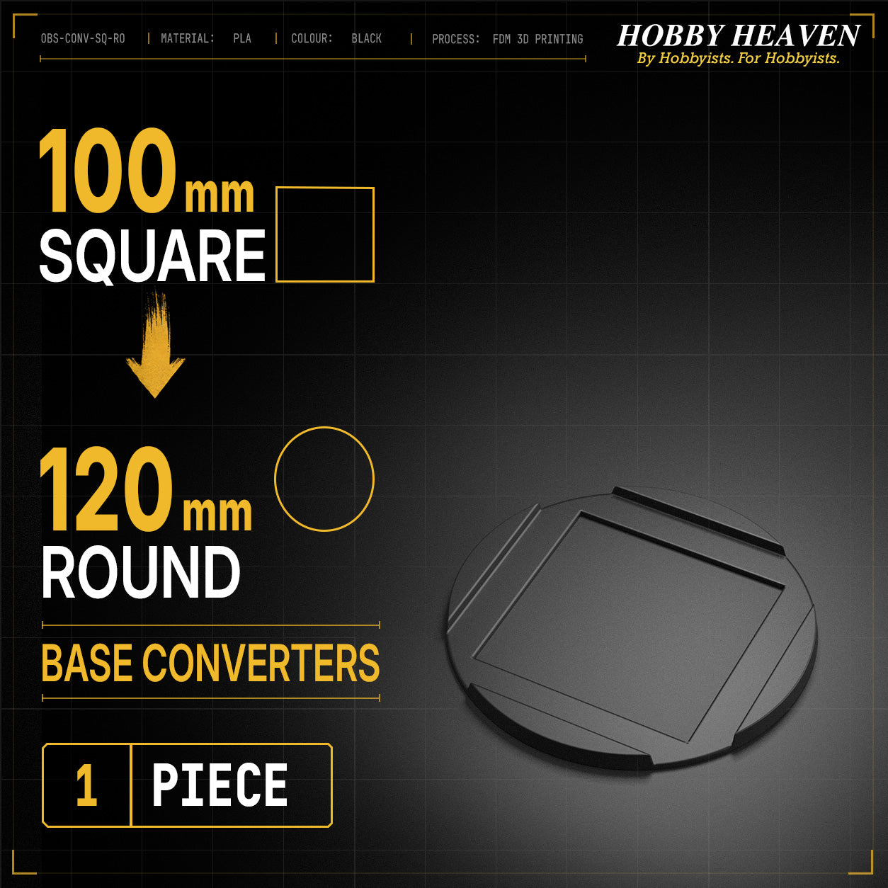 Square to Round Base Converters 3D Print Full Range