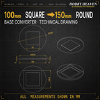 Square to Round Base Converters 3D Print Full Range