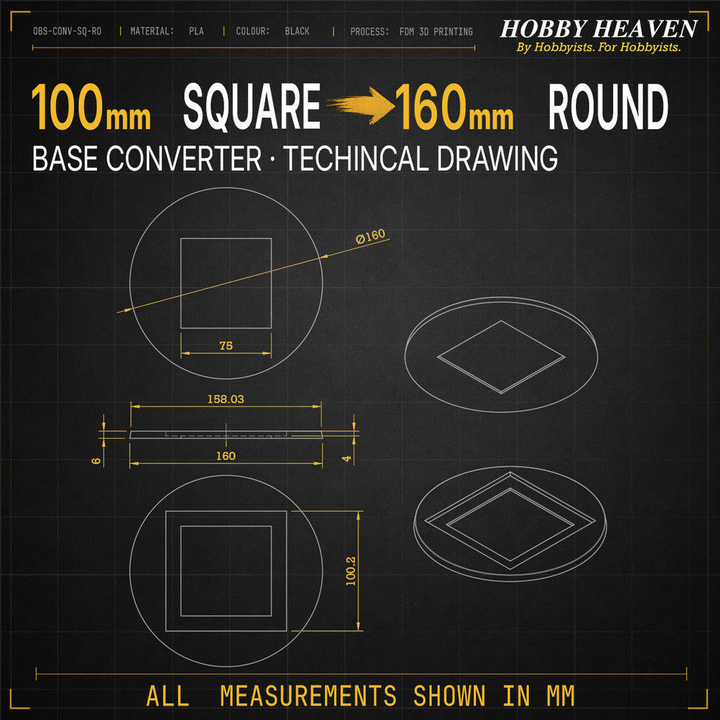 Square to Round Base Converters 3D Print Full Range