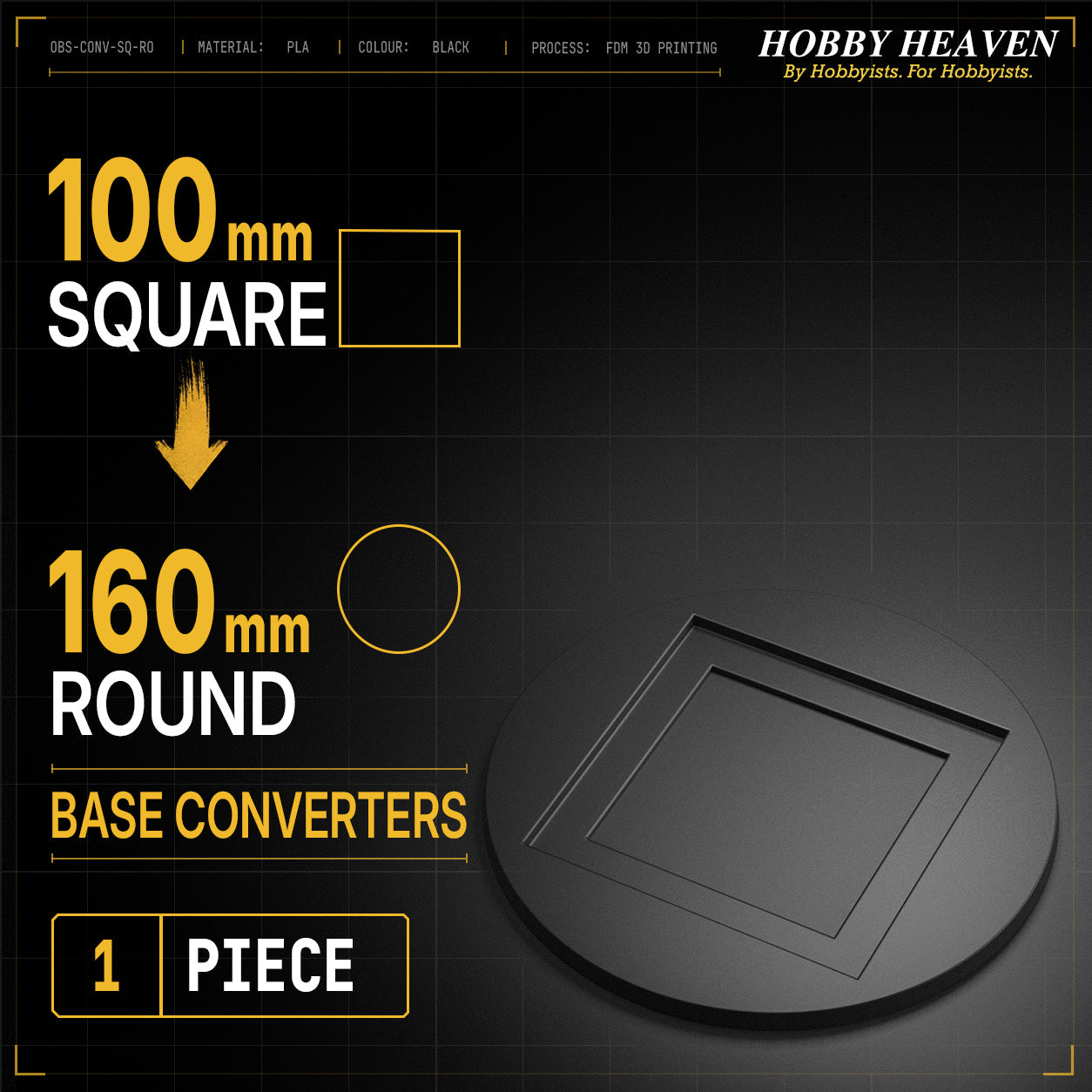 Square to Round Base Converters 3D Print Full Range