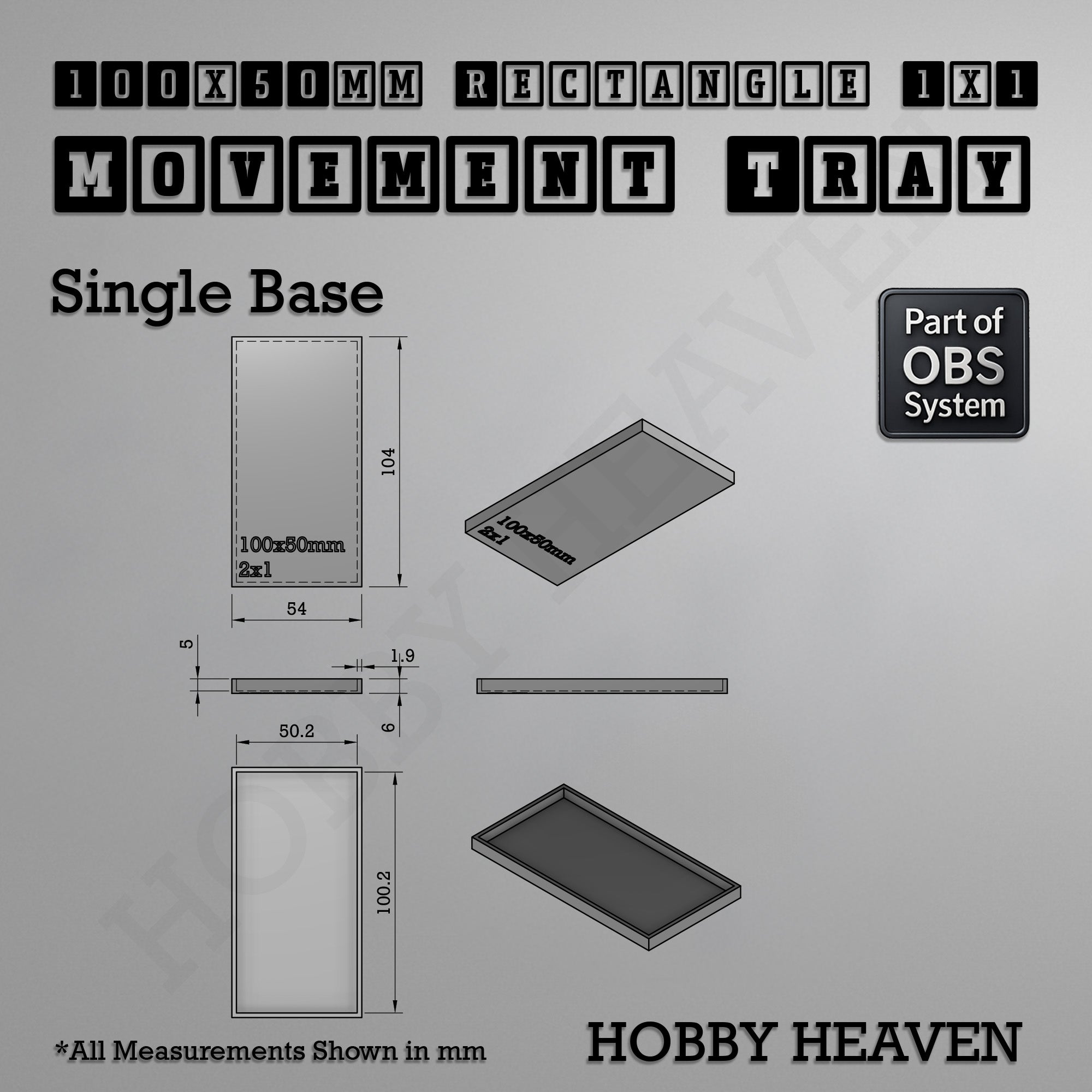 Rectangle Movement Trays | Cavalry & Monsters | 50×25-100×60mm | OBS System