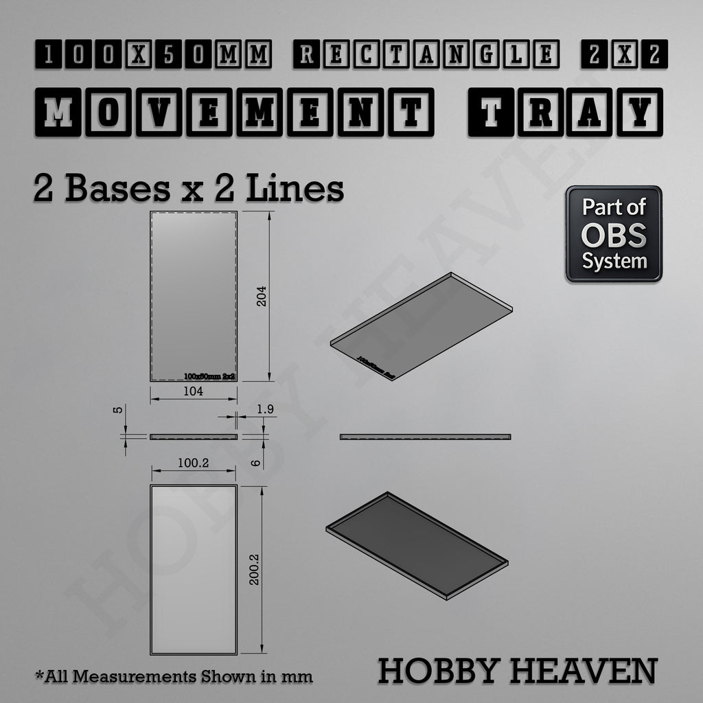 Rectangle Movement Trays | Cavalry & Monsters | 50×25-100×60mm | OBS System