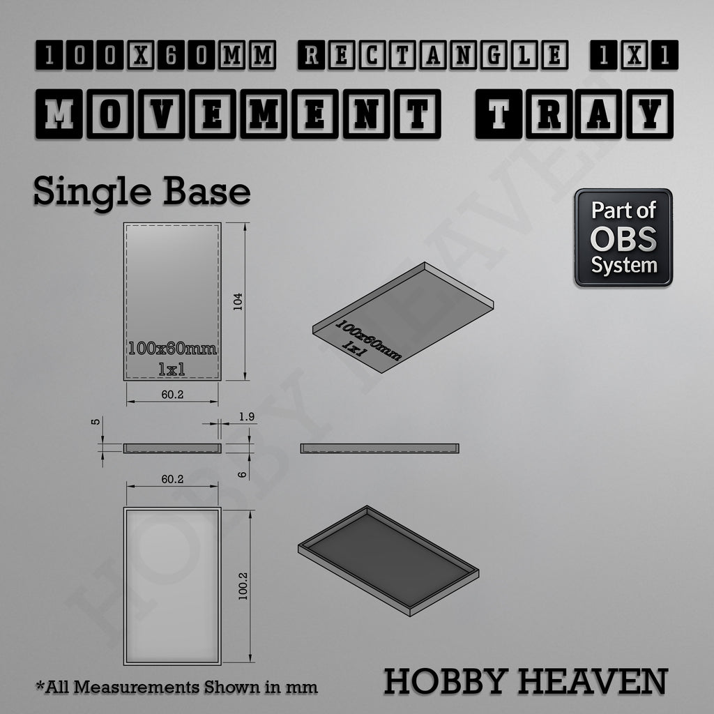 Rectangle Movement Trays | Cavalry & Monsters | 50×25-100×60mm | OBS System