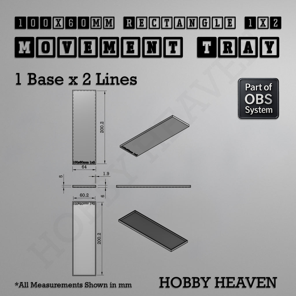 Rectangle Movement Trays | Cavalry & Monsters | 50×25-100×60mm | OBS System
