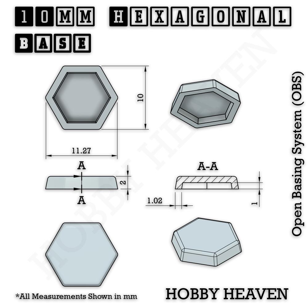 Hexagonal Bases 10mm to 200mm 3d Print Full Range Tabletop Games