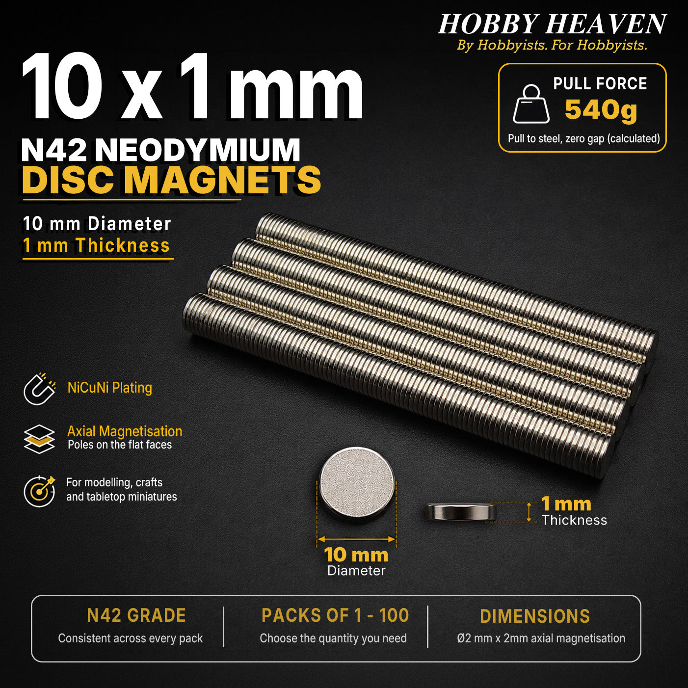 10mm x 1mm N42 Neodymium Disc Magnets