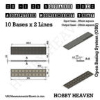 Technical drawing of the 20 to 25 mm square adapter, 10 × 2 formation: 254 × 54 mm overall, 4.5 mm tall.
