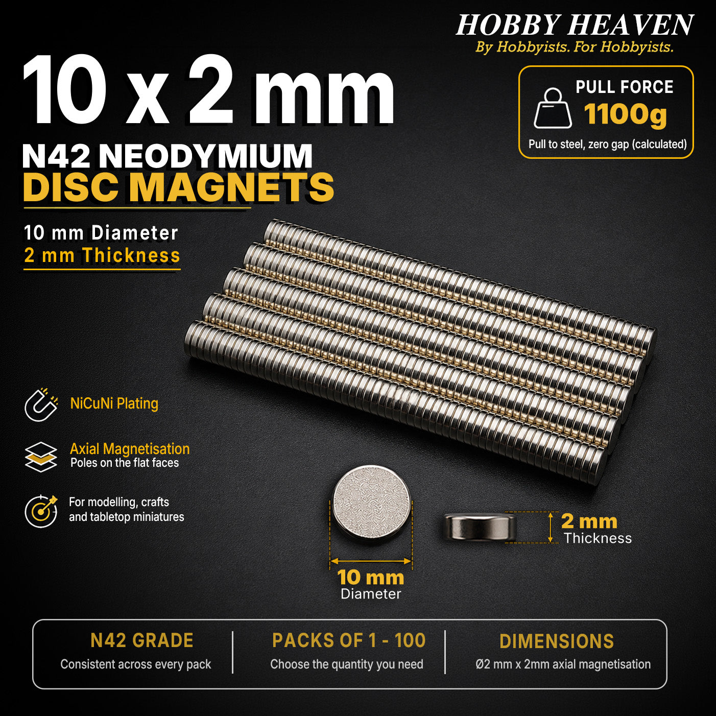 10mm x 2mm N42 Neodymium Disc Magnets