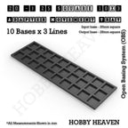 CGI render of the 20 to 25 mm square adapter, 10 × 3 formation, with 30 seats for 20 mm square bases.