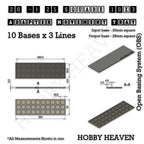 Technical drawing of the 20 to 25 mm square adapter, 10 × 3 formation: 254 × 79 mm overall, 4.5 mm tall.