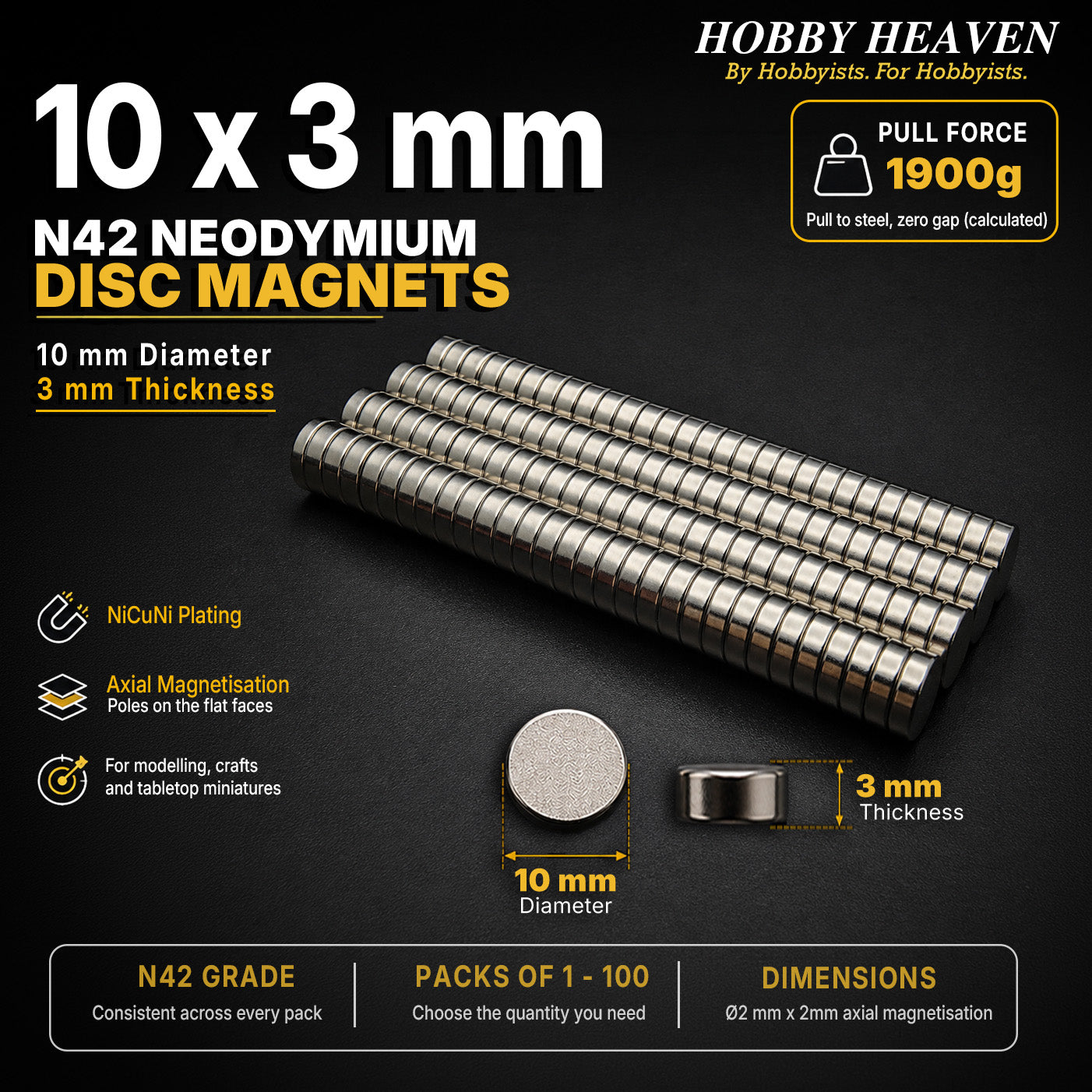 10mm x 3mm N42 Neodymium Disc Magnets