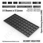 CGI render of the 20 to 25 mm square adapter, 10 × 5 formation, with 50 seats for 20 mm square bases.