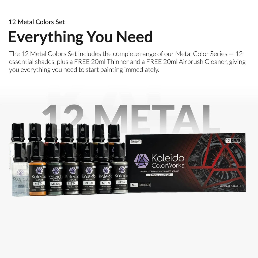 Kaleido RapidAir Metallic Airbrush Paint Set – 12 Colours Pre-Thinned