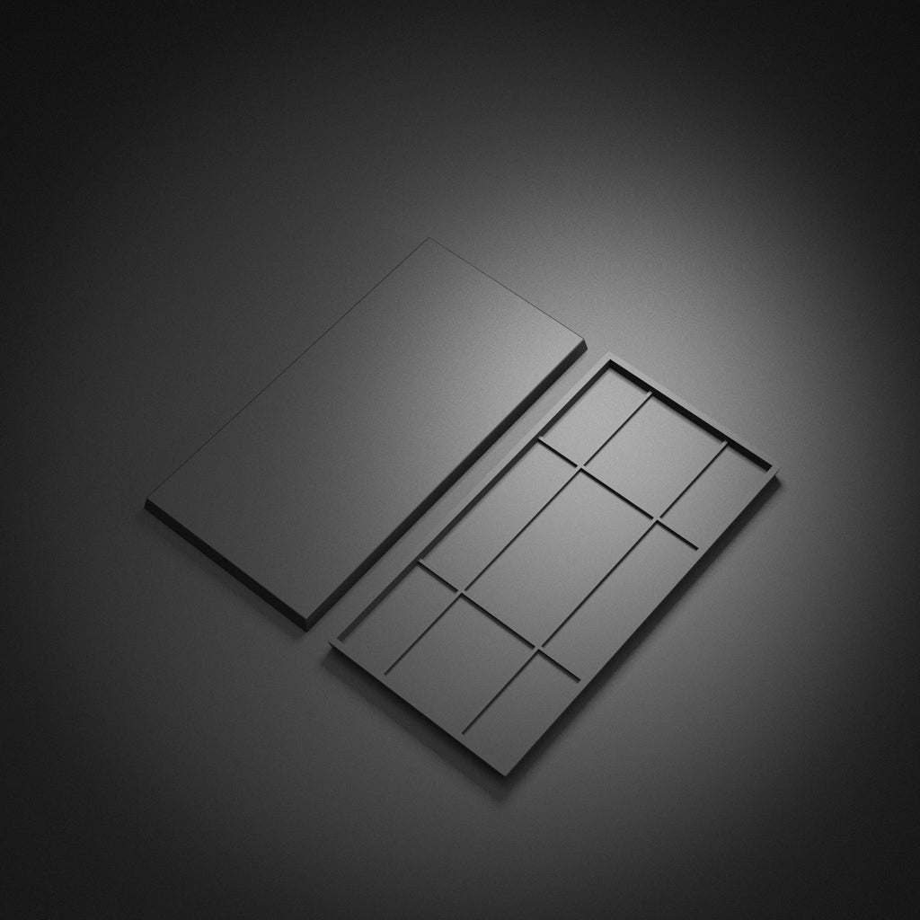 Render of two 120x60mm rectangular plain bases: one shows the flat top, the other the open underside with a grid of ribs.
