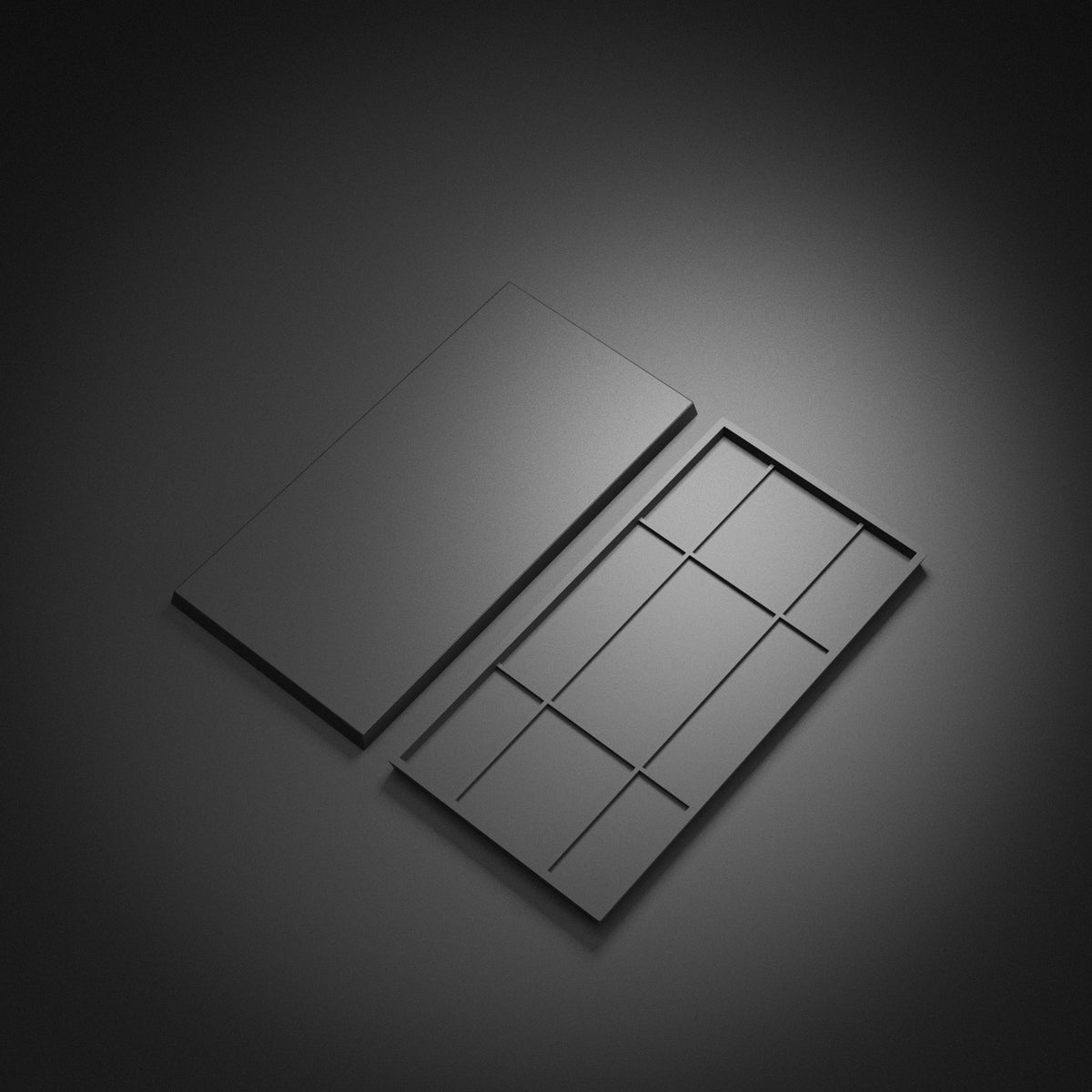 Render of two 120x60mm rectangular plain bases: one shows the flat top, the other the open underside with a grid of ribs.