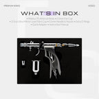 Graphic: what's in the box for the Mobius TG, trigger airbrush, fan cap and paint cup in the foam tray