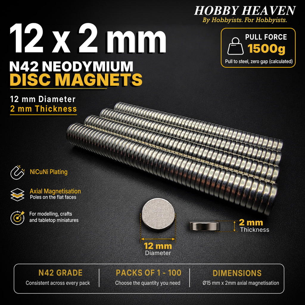 12mm x 2mm N42 Neodymium Disc Magnets