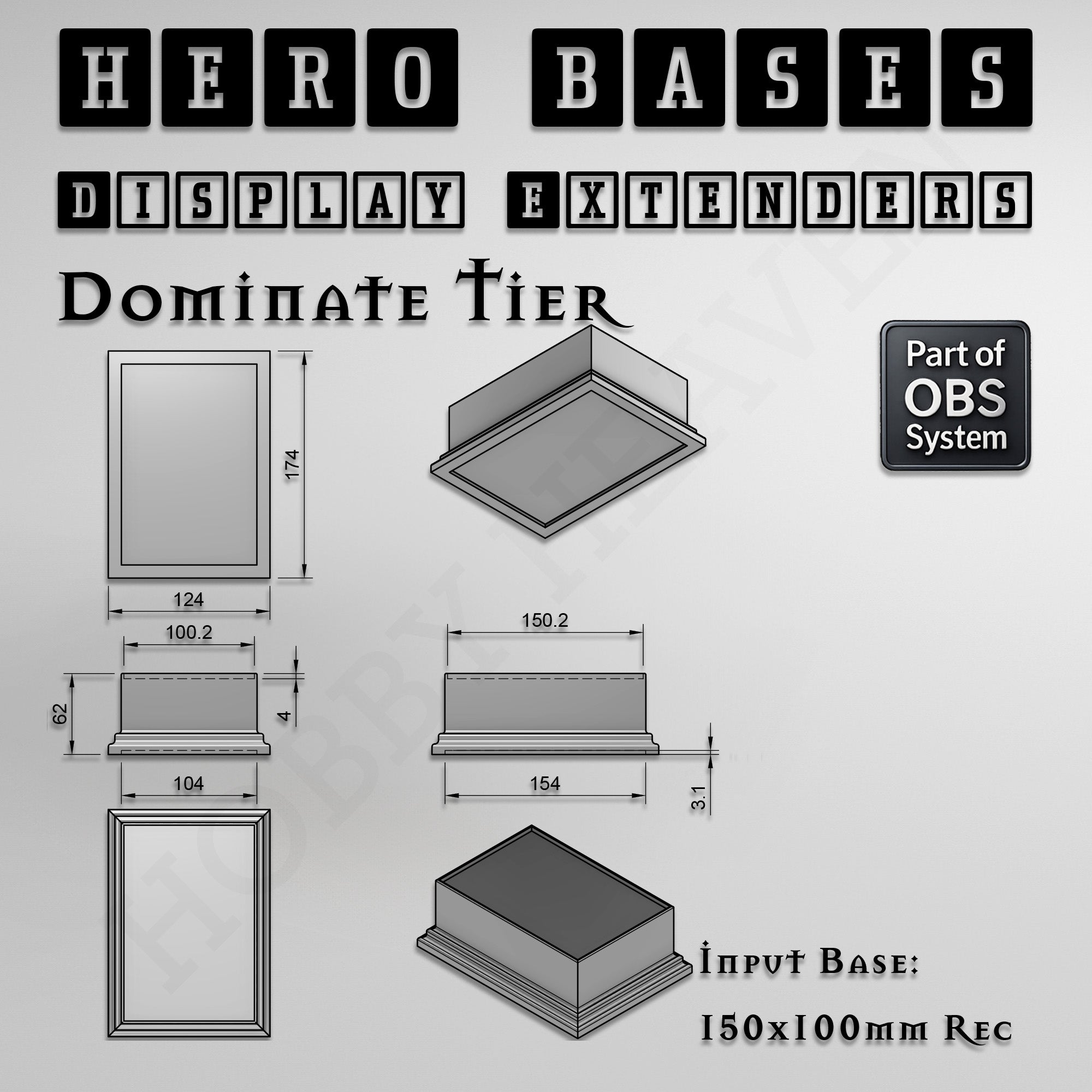 Hero Bases Display Extenders | Squares and Rectangles | Convert Gaming Bases to Display Bases & Plinths