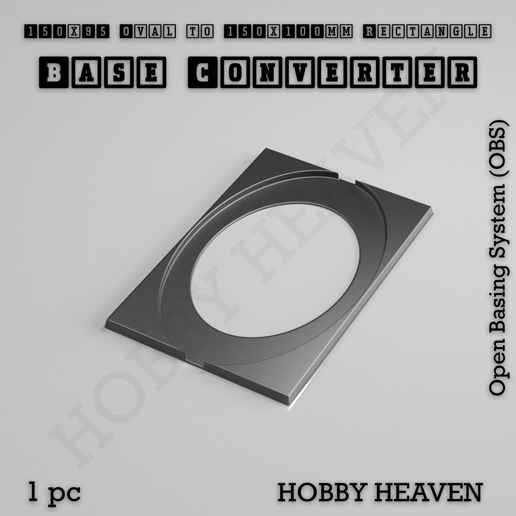 A single converter that gives a 150x95mm oval base a 150x100mm rectangular footprint, shown alone.