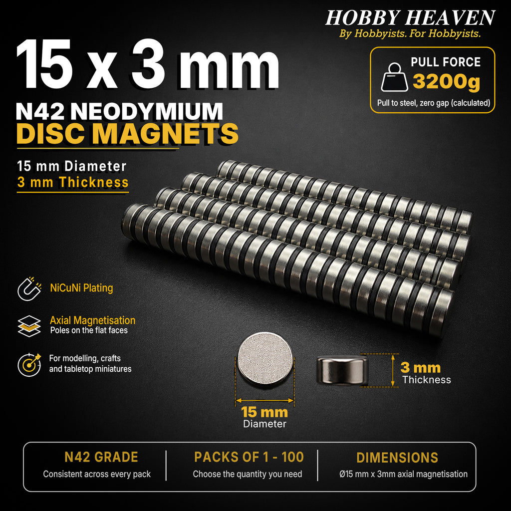 15mm x 3mm N42 Neodymium Disc Magnets