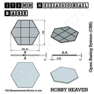 Hexagonal Bases 10mm to 200mm 3d Print Full Range Tabletop Games