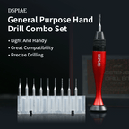 AT-VHDS hand drill with ten tungsten steel bits in stand and storage case