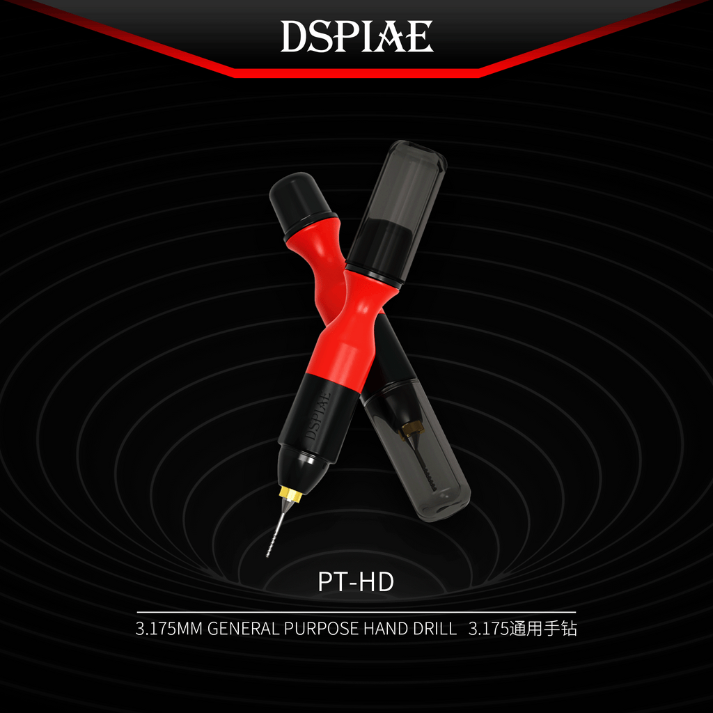 DSPIAE PT-HD hand drill promotional image with brand logo on dark background