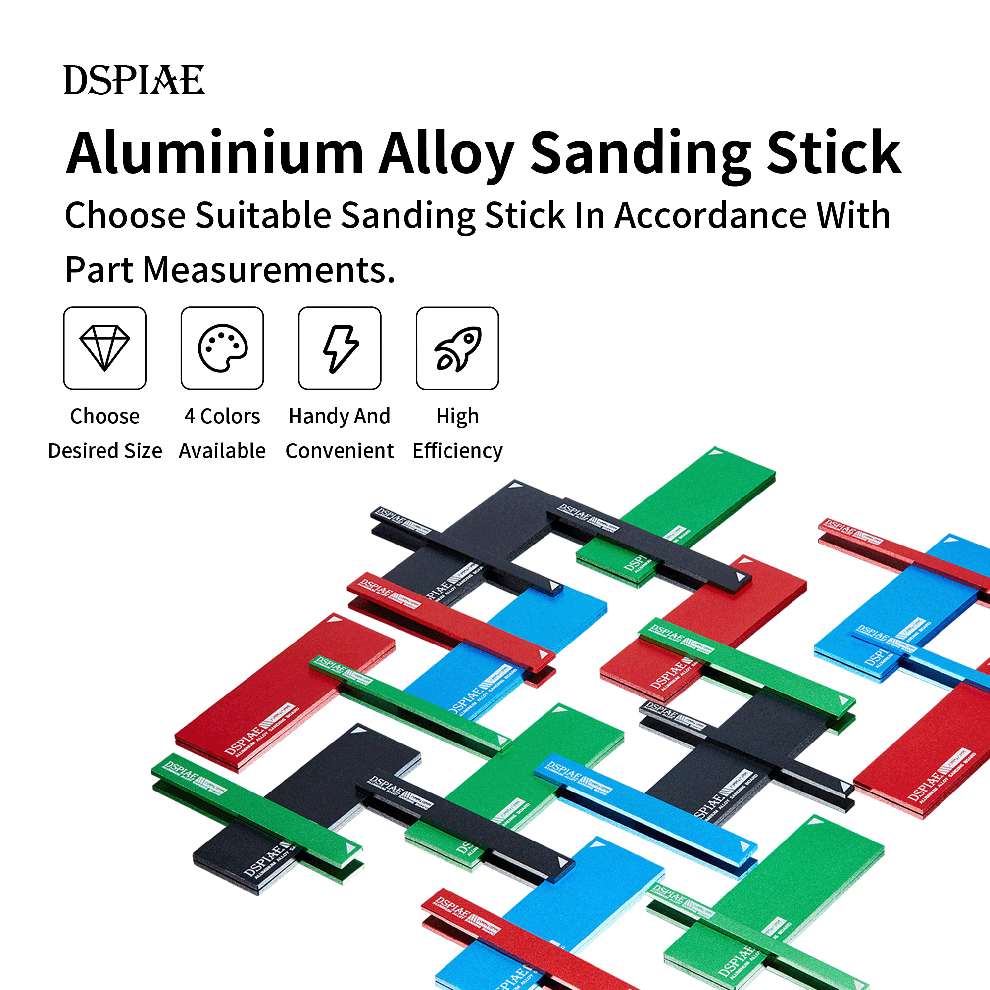 DSPIAE AS-RD15 Aluminium Alloy Sanding Board Red 4pcs