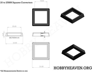 20 to 25mm Square Bases Converters 3d Print - Hobby Heaven