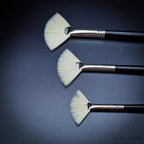 Rosemary & Co Ivory fan brush heads in detail, showing the flattened ferrule that spreads the bristles into a fan