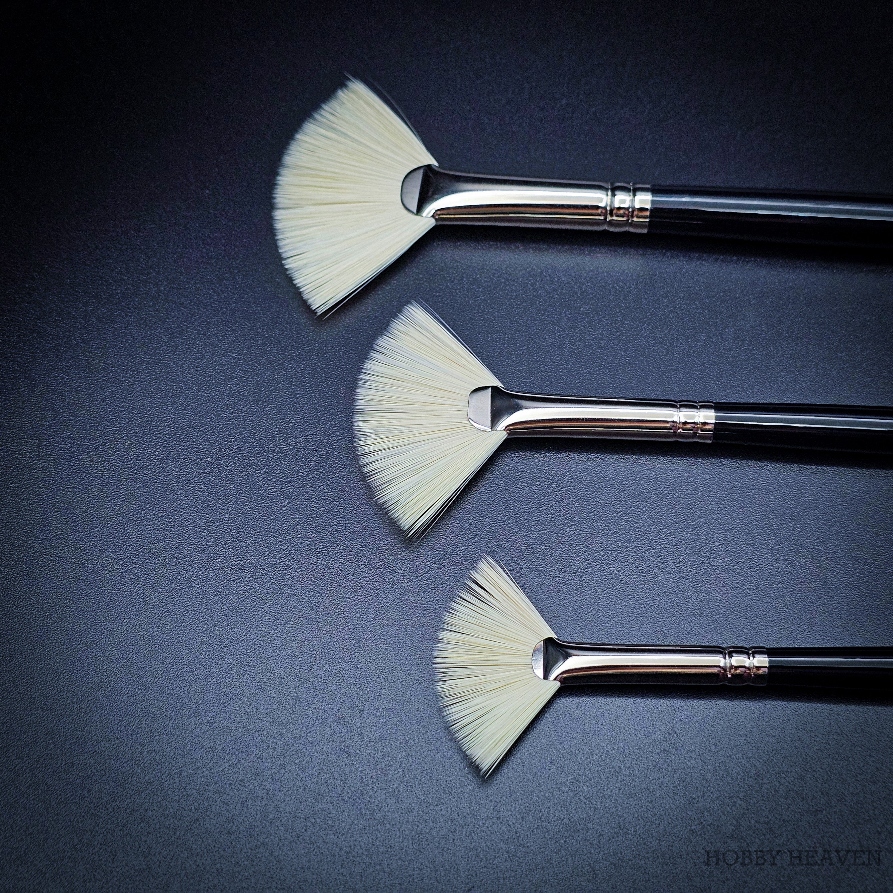 Rosemary & Co Ivory fan brush heads in detail, showing the flattened ferrule that spreads the bristles into a fan