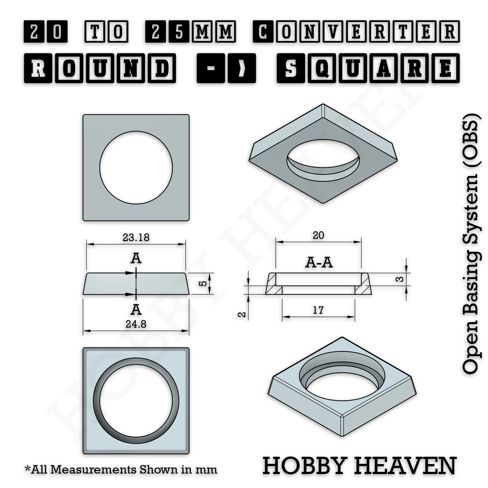 Round to Square Bases Shape and Size Converters 3d Print Full Range