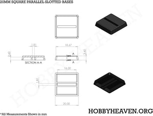 20mm Square Parallel Slotted Plastic Bases 3d Print - Hobby Heaven