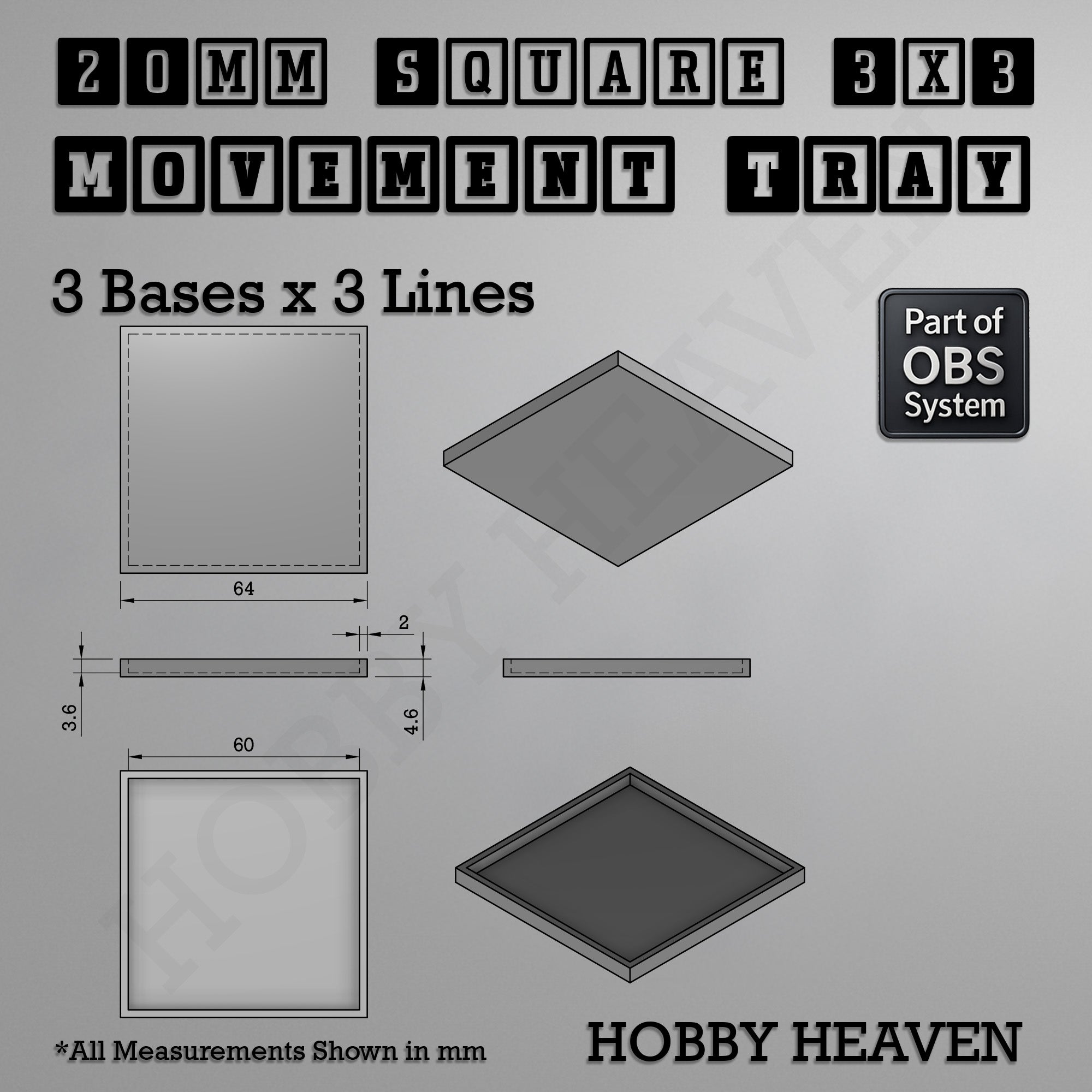 Square Movement Trays | OBS System | 20mm 25mm 30mm 40mm 50mm Bases