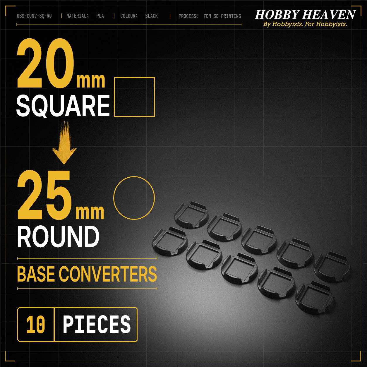 Square to Round Base Converters 3D Print Full Range