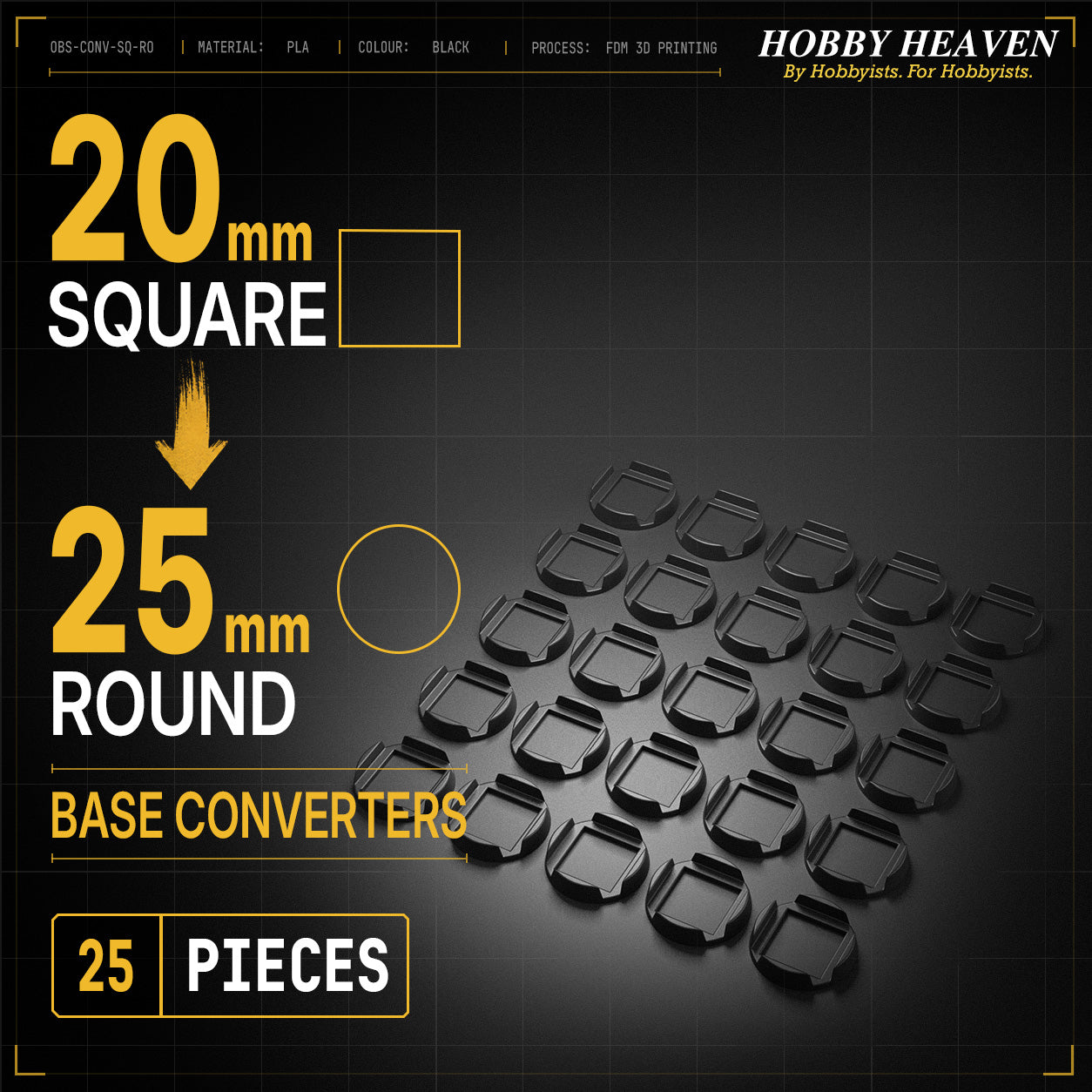 Square to Round Base Converters 3D Print Full Range