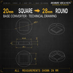 Square to Round Base Converters 3D Print Full Range