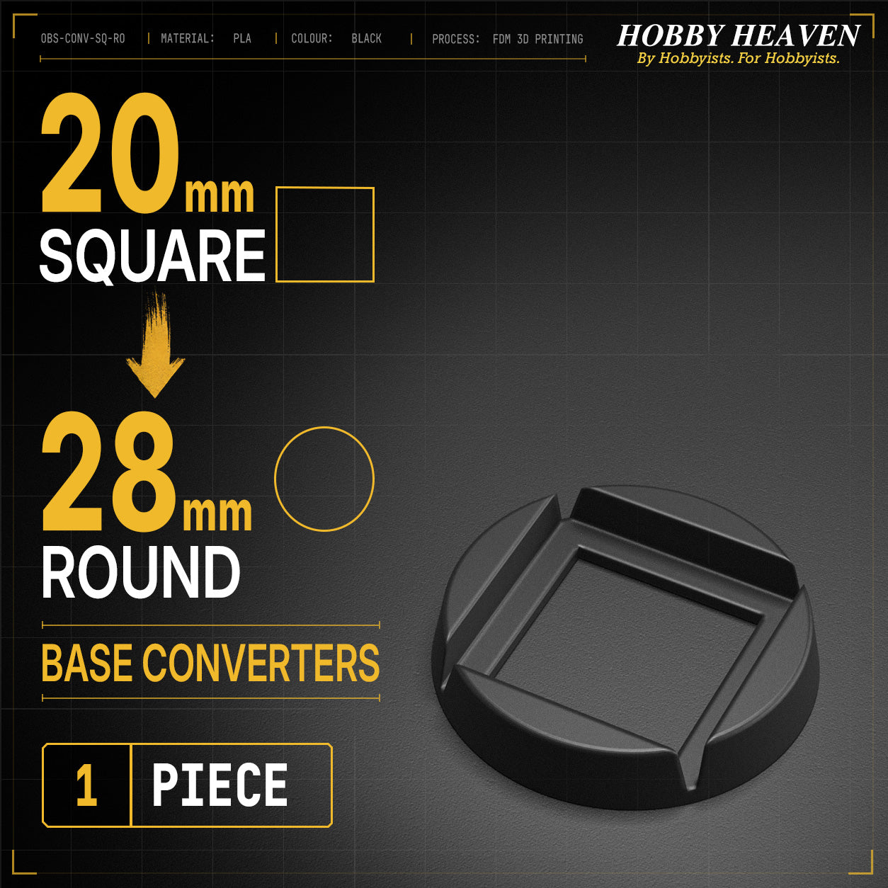 Square to Round Base Converters 3D Print Full Range