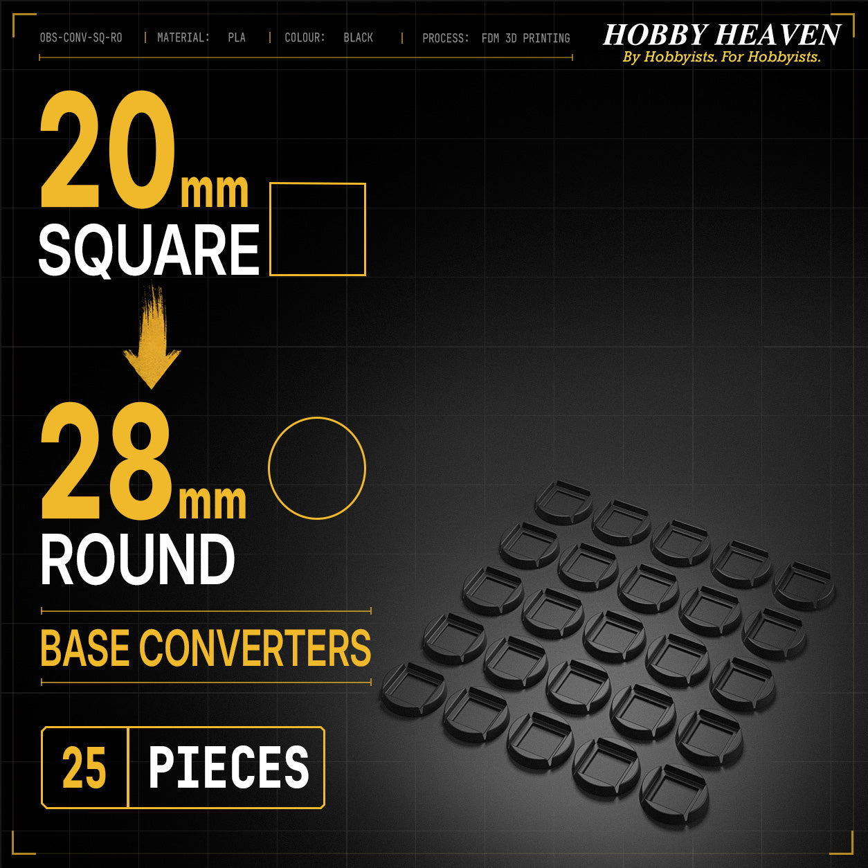 Square to Round Base Converters 3D Print Full Range