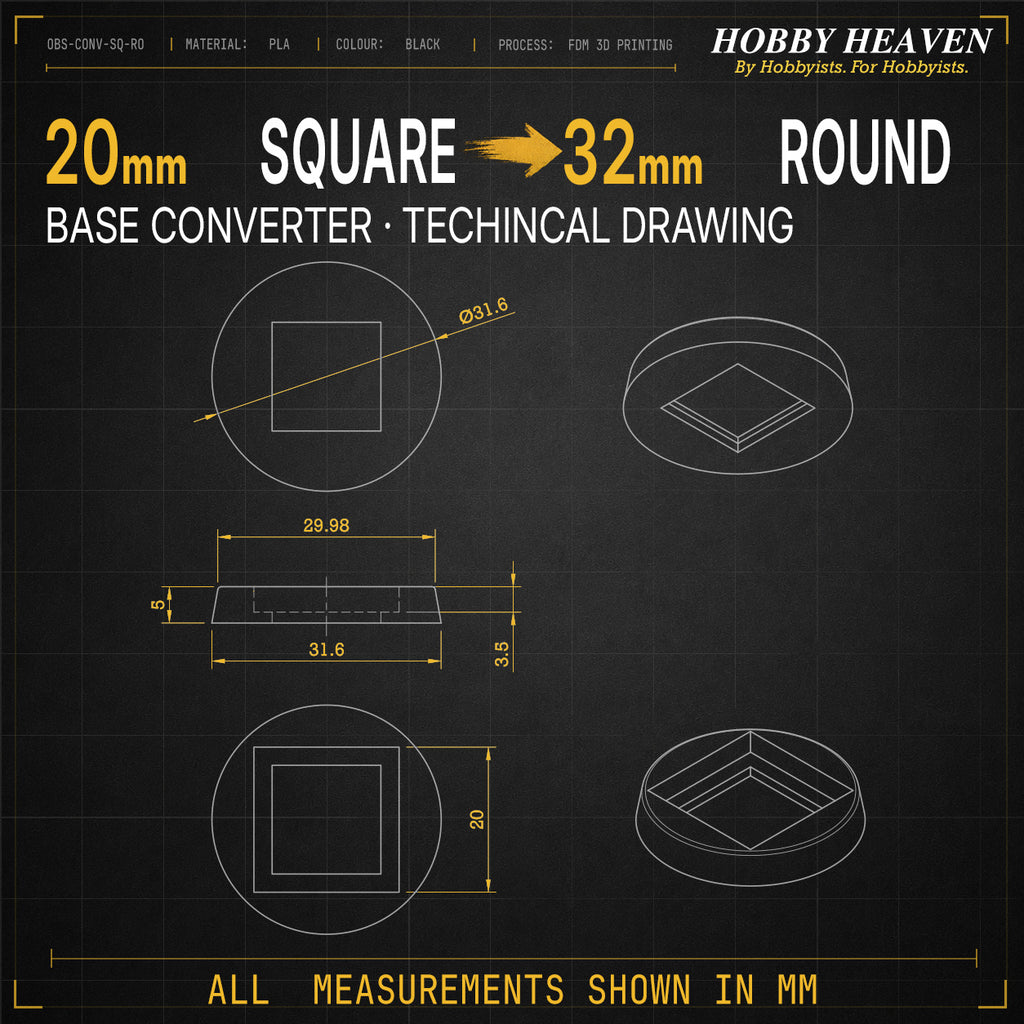 Square to Round Base Converters 3D Print Full Range