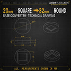 Square to Round Base Converters 3D Print Full Range