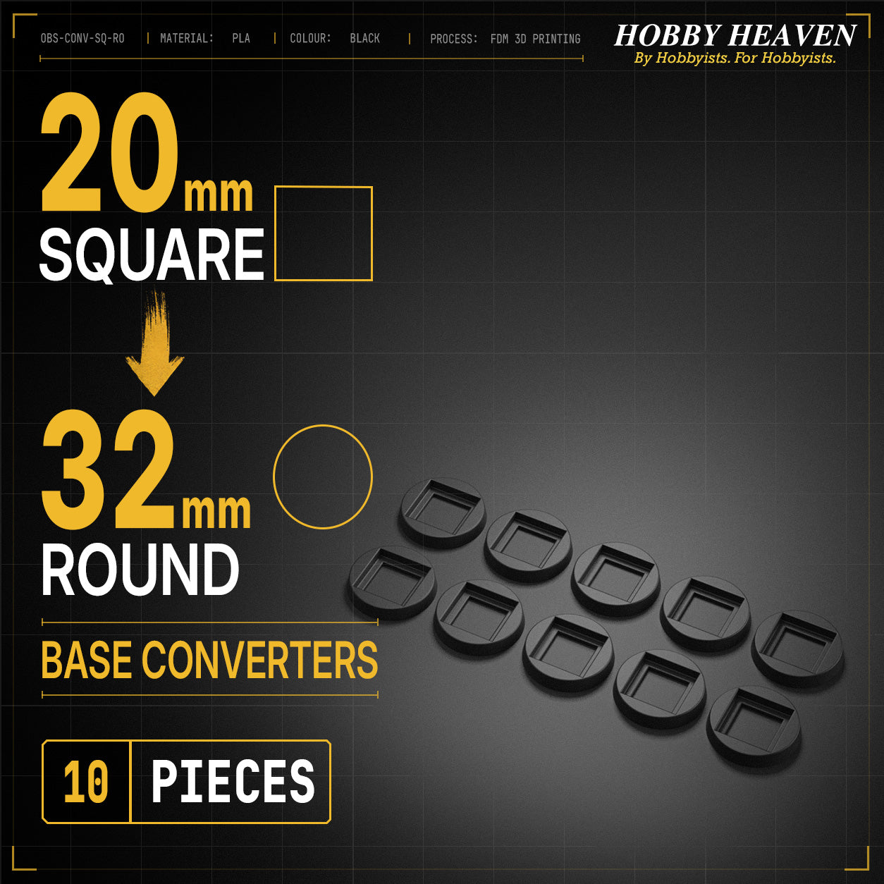 Square to Round Base Converters 3D Print Full Range