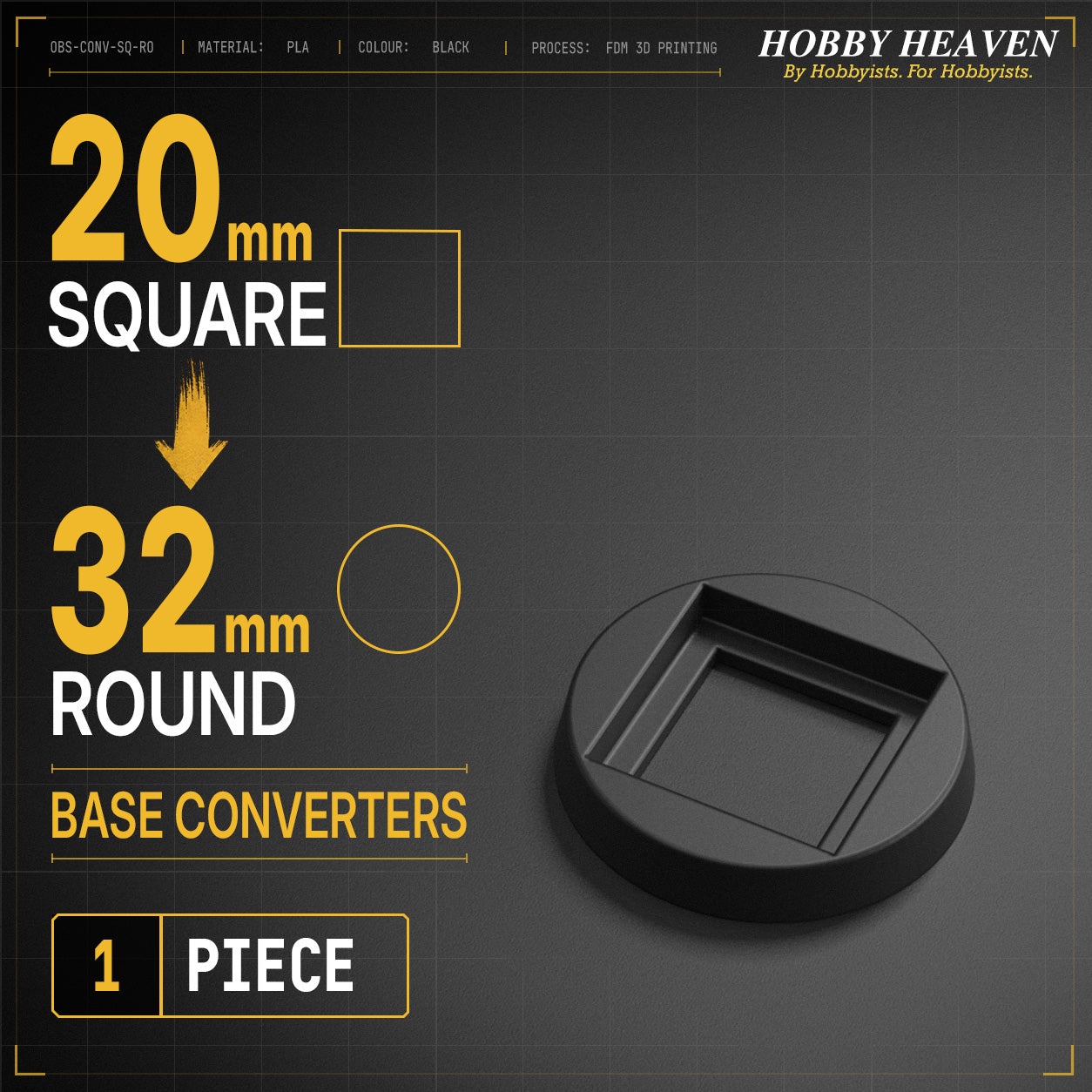 Square to Round Base Converters 3D Print Full Range